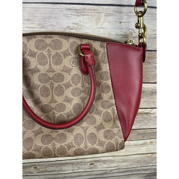 Coach Elise Crossbody Bag NEW Tan Red Apple Signature Double Handle C Print - Picture 8 of 12
